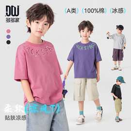 多多家男童短袖T恤纯棉凉感半袖夏装2026夏季新款儿童中大童上衣
