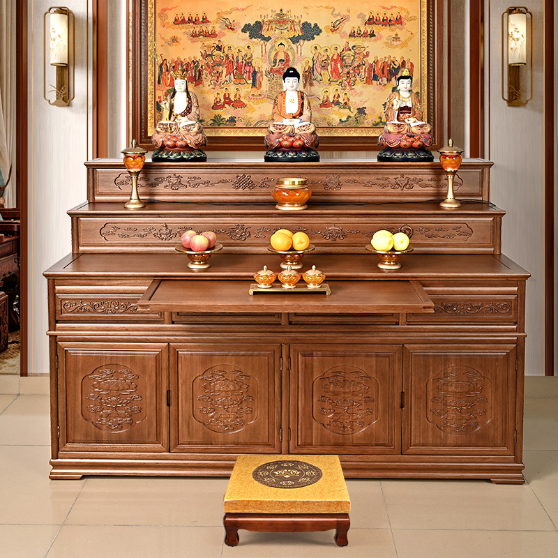 Three-Layer Solid Wood Golden Rosewood Offering Table, Buddha Table, Altar, Shrine, Offering Table, Home Living Room, Temple, Xizang Style