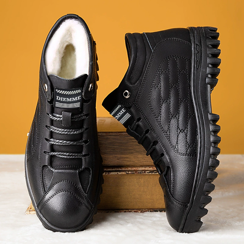 Мужская обувь 2024 новые зимние бархатные утолщенные теплые кожаные ботинки Английский ветер мягкий фон повседневные нескользящие снежные сапоги хлопковые ботинки