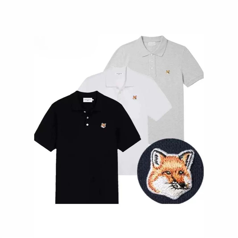 in stock speed!! Single head small fox short sleeve POLO lining Fox head patch T-shirt cotton