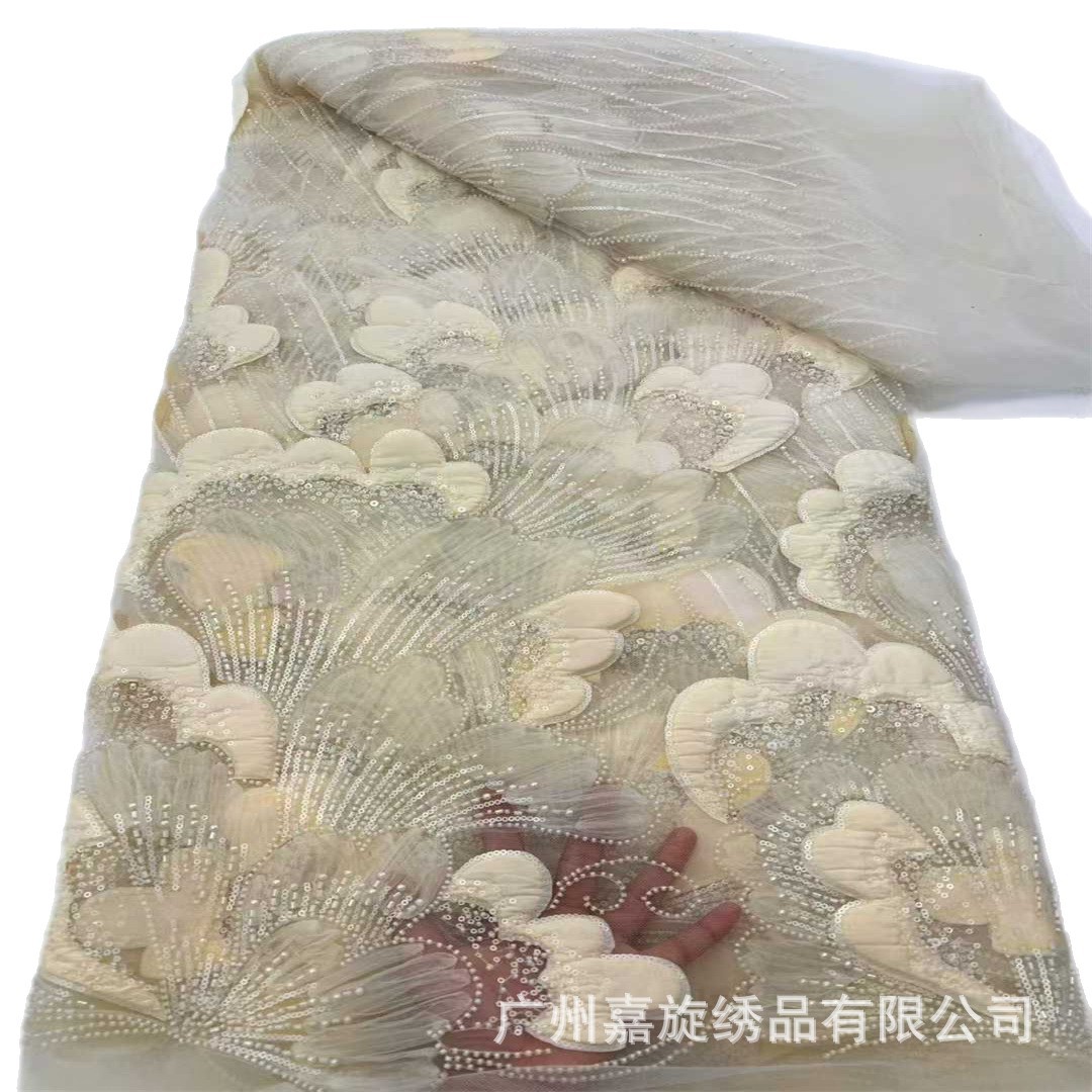 Tela de encaje con bordado floral tridimensional para vestidos de novia, vestidos de noche, trajes de escenario, tela bordada, tela con cuentas.