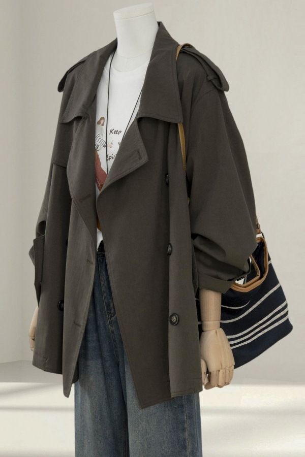 Super Nice Trench Coat for Small Women, Spring and Autumn New Style Korean Style Casual Loose Short Coat