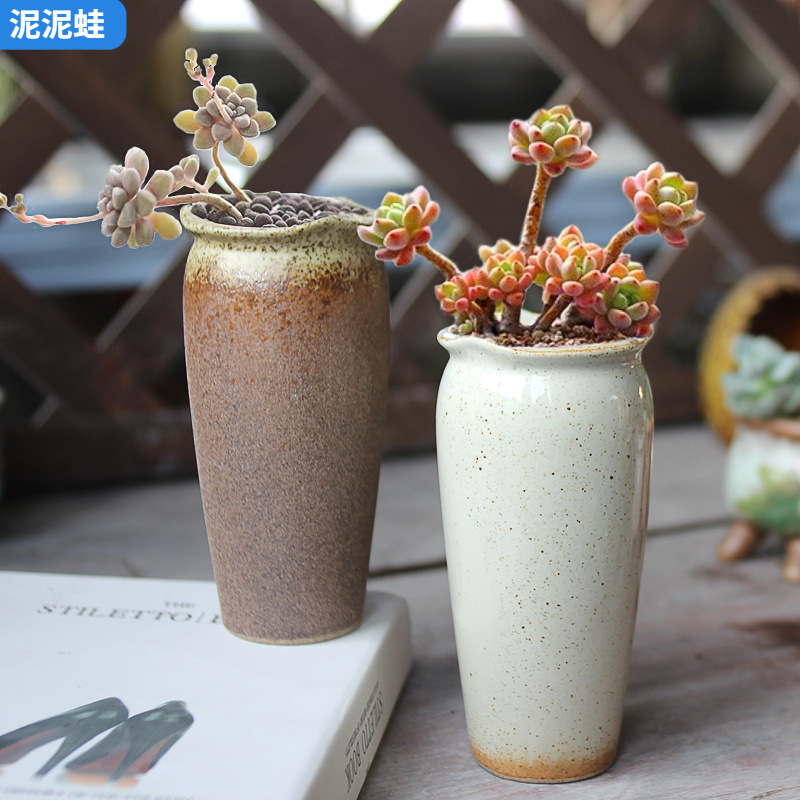 景徳鎮の多肉の植木鉢の陶磁器の個性のアイデアの復古の青い花の簡単な法師の控型の小さい古い杭の粗い陶器の植木鉢|undefined
