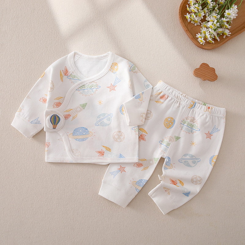 Ropa de bebé recién nacido Heshang ropa media espalda ropa pantalones de dos piezas de algodón puro bebé conjunto cuatro estaciones traje de recién nacido