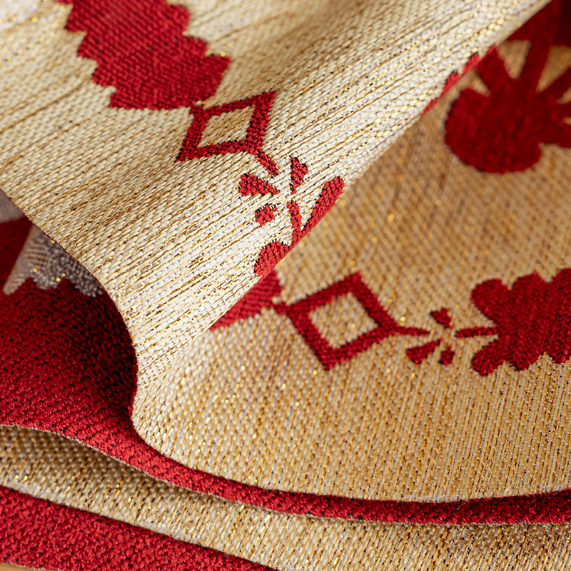 Chinese Style New Year Festive Red Restaurant Table Tassel Color Woven Jacquard Wedding Decoration Dining Cabinet Cover_voghion.com