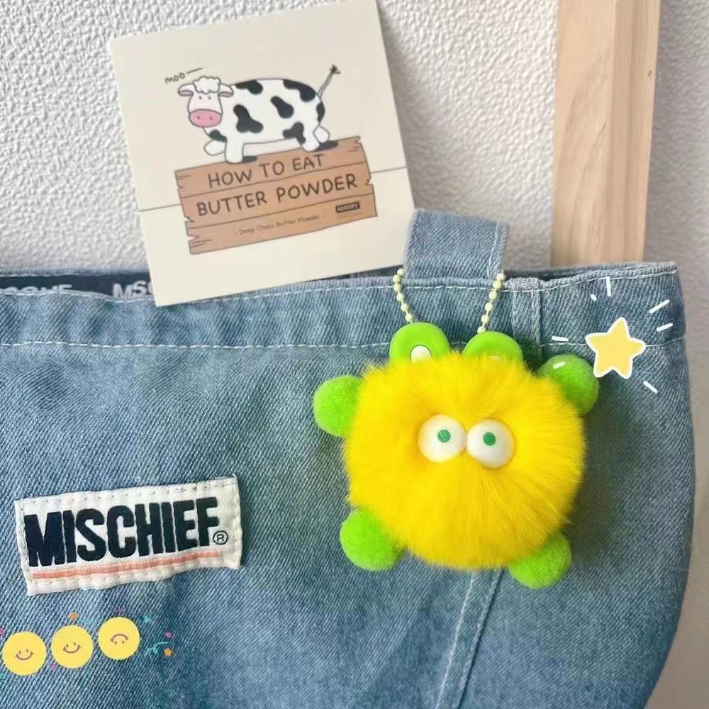 Lindo conejo Rex pequeña bolsa de cerdas colgante mochila cosas feas adornos muñeca dibujos animados llavero Coche