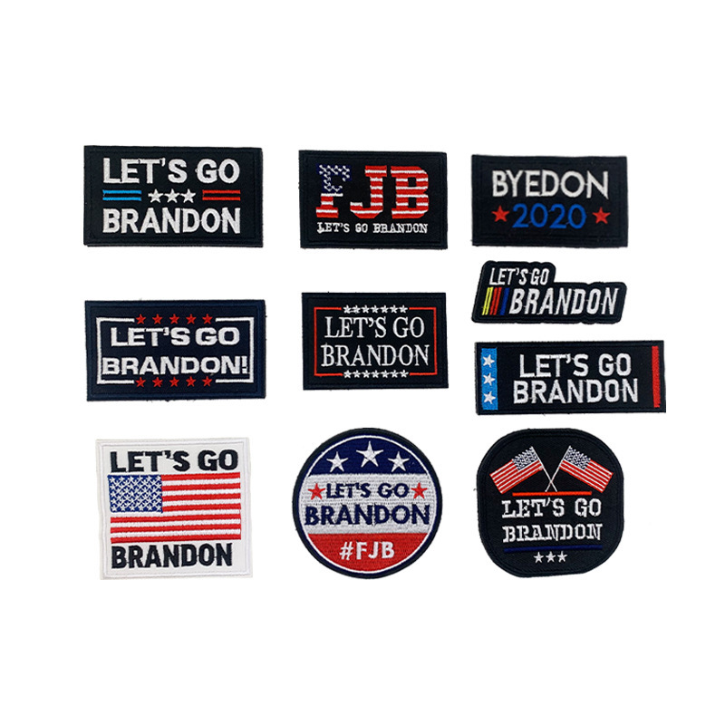 跨境热卖BRANDON拜登英文刺绣魔术贴 长方形FJB徽章臂章胸章贴