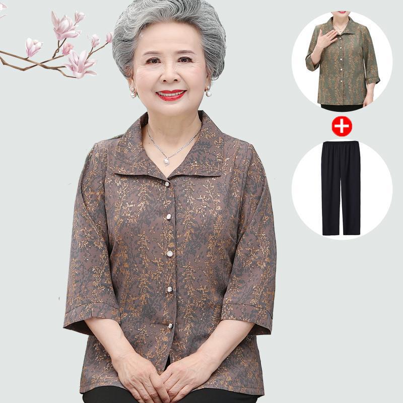 Grandma's Summer Shirt, Elderly Women's Mother's Shirt, Thin Elderly Clothes, Summer Plus Size Women's Tops