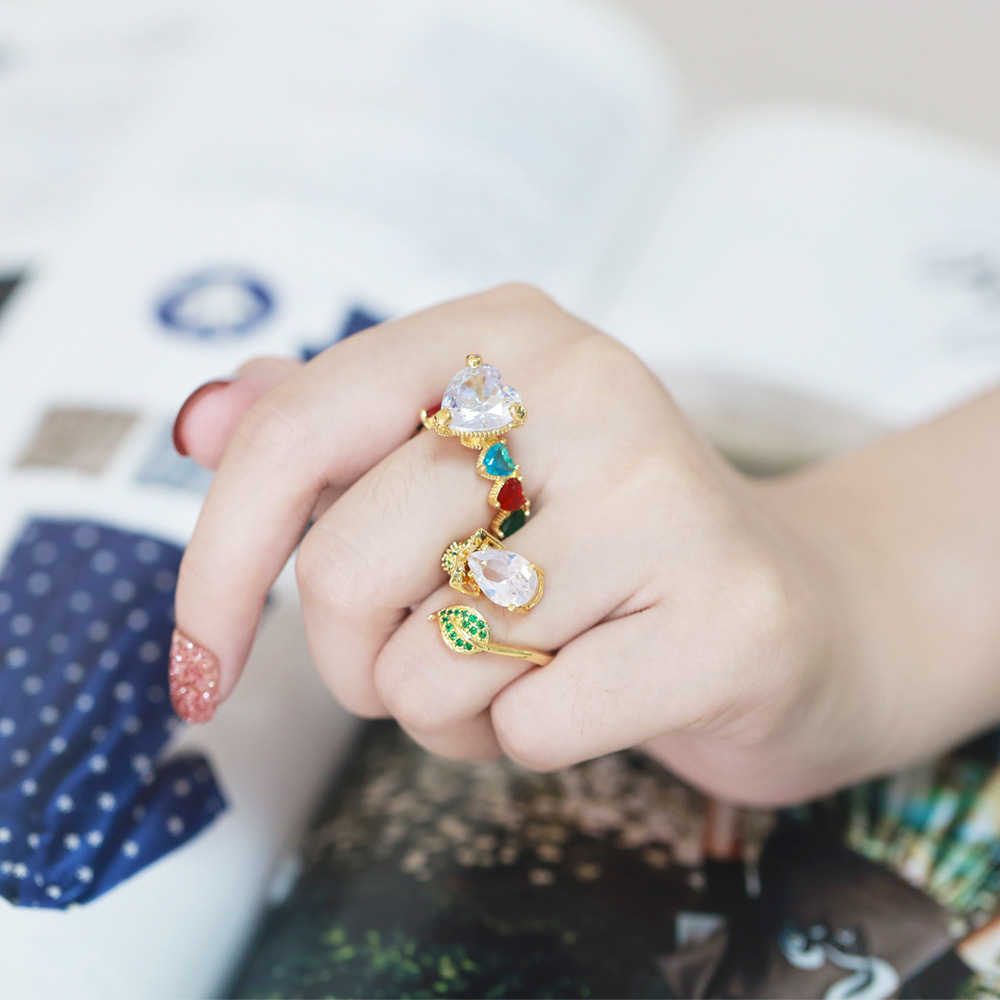 Fashion Heart Shape Copper Open Ring Plating Inlay Zircon Copper Rings