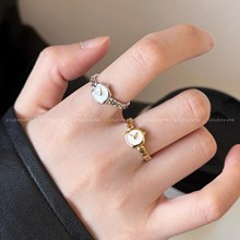 反向的钟~ 小众个性设计手表链条戒指女开口可调节细款滴釉指环戒