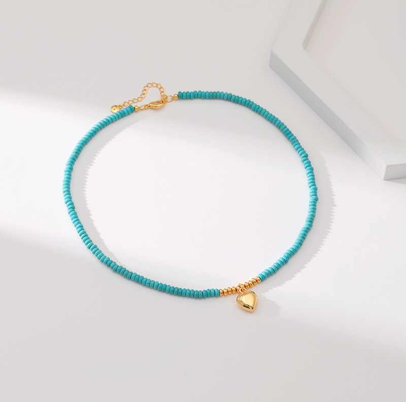 1 Piece Quantity 1 Piece Ethnic Style Heart Shape Turquoise Copper Plating Necklace