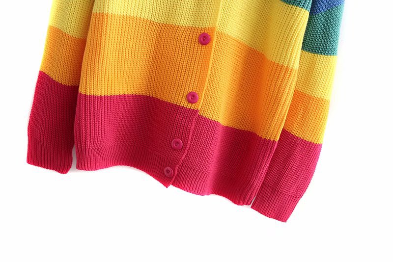 rainbow stripe V-neck knitted sweater cardigan nihaostyles wholesale clothing NSAM82149