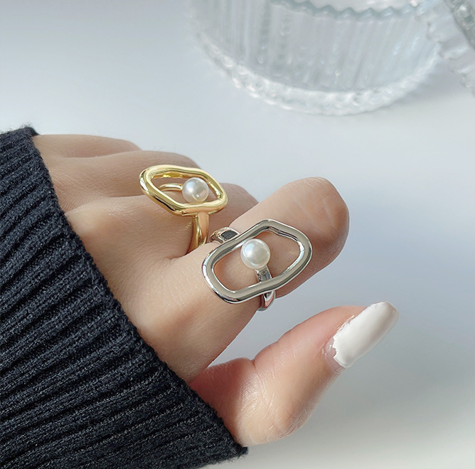 Fashion Solid Color Copper Plating Inlay Pearl Open Ring 1 Piece