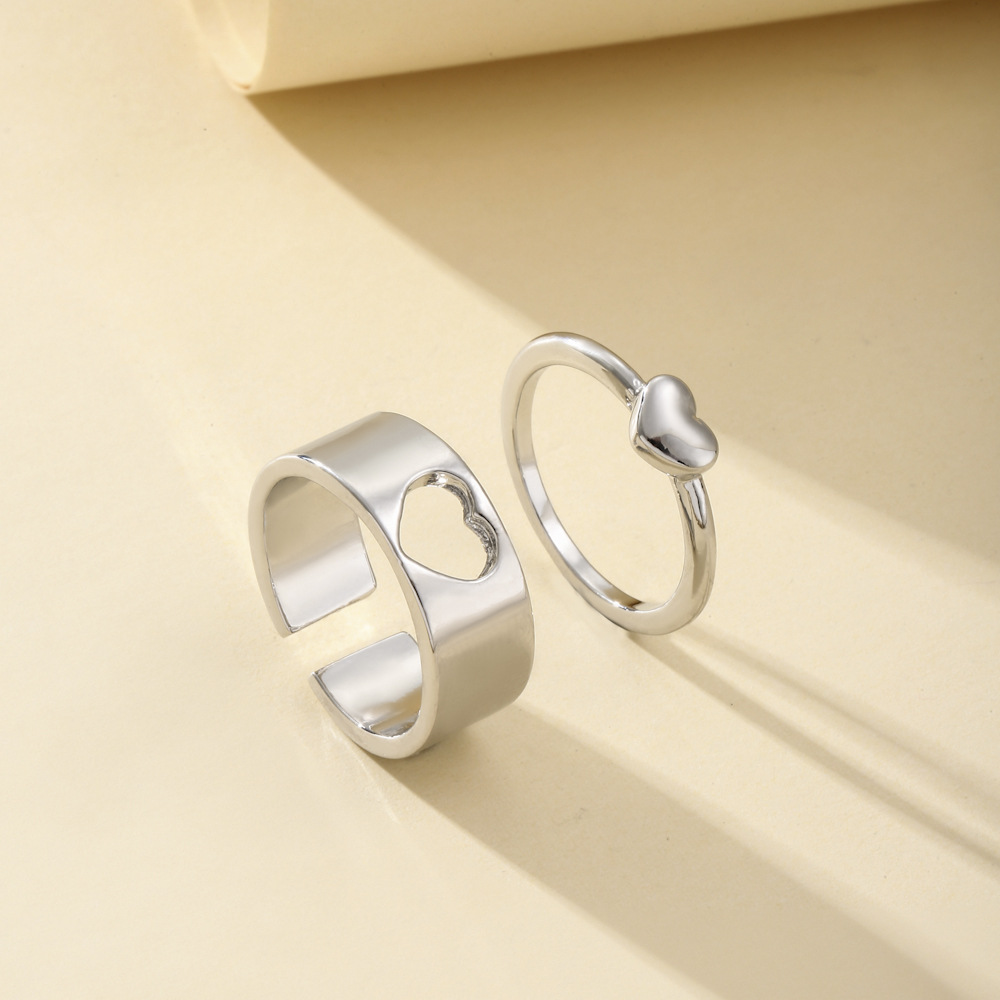 Wholesale Jewelry Alloy Hollow Heart Ring 2 Piece Set Nihaojewelry