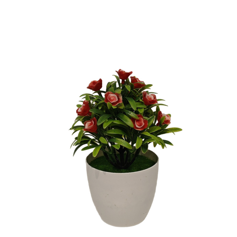 模擬緑の植物小さなバラの鉢植え小さな白いポットフラワーアレンジメントデスクトップ緑の葉のカラフルな花の装飾ハイエンド盆栽|undefined