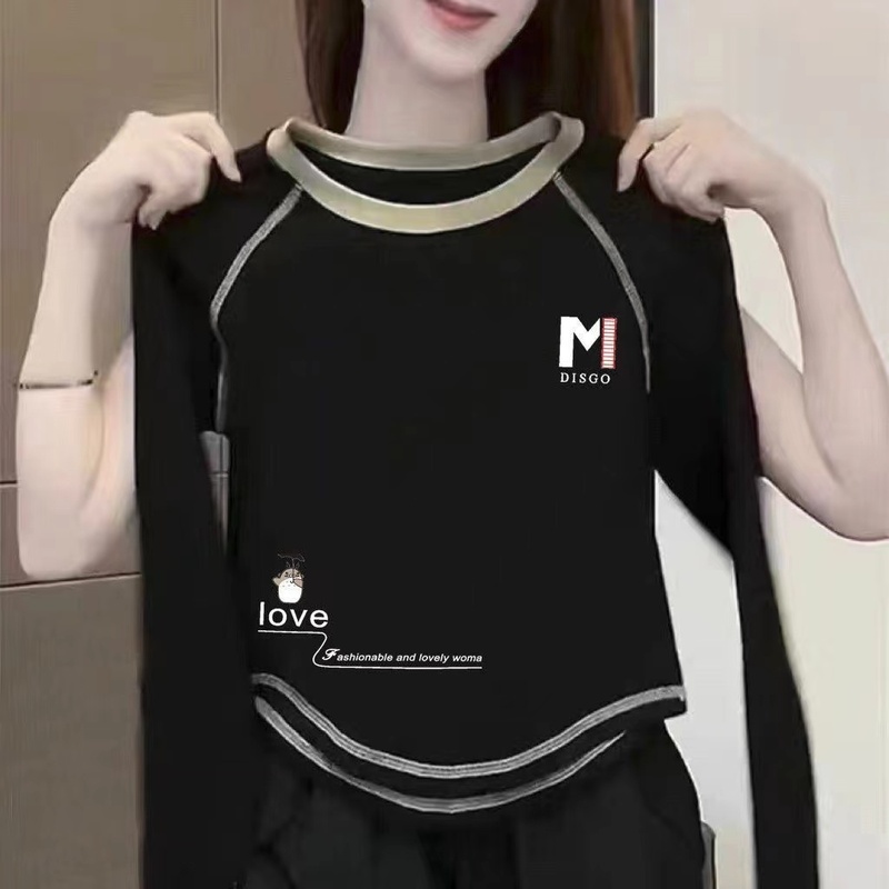 含棉打底衫女2025新款秋冬圆弧形不规则内搭长袖T恤短款别致上衣|undefined