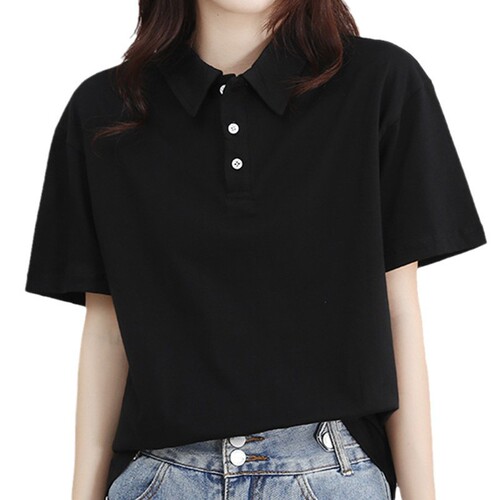 Women's Summer 2025 Workwear Loose Cotton Plain Color Elegant Commuting Polo Shirt T-Shirt with Collar