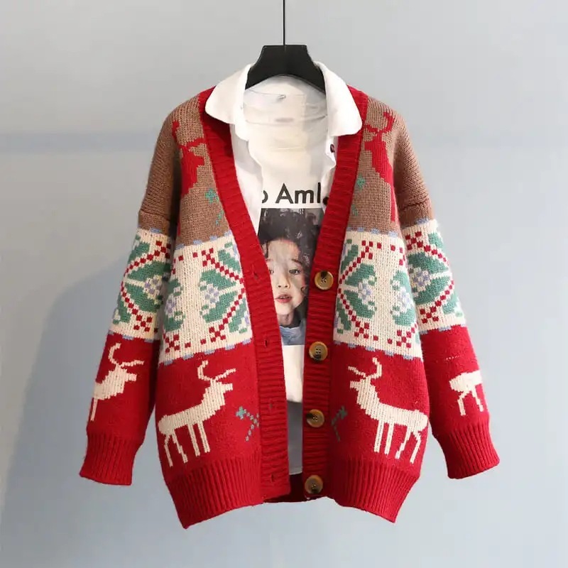 韓国版高級感秋冬新作レトロで怠惰な長袖ニットカーディガンアルファベット刺繍セーターコート女性|undefined