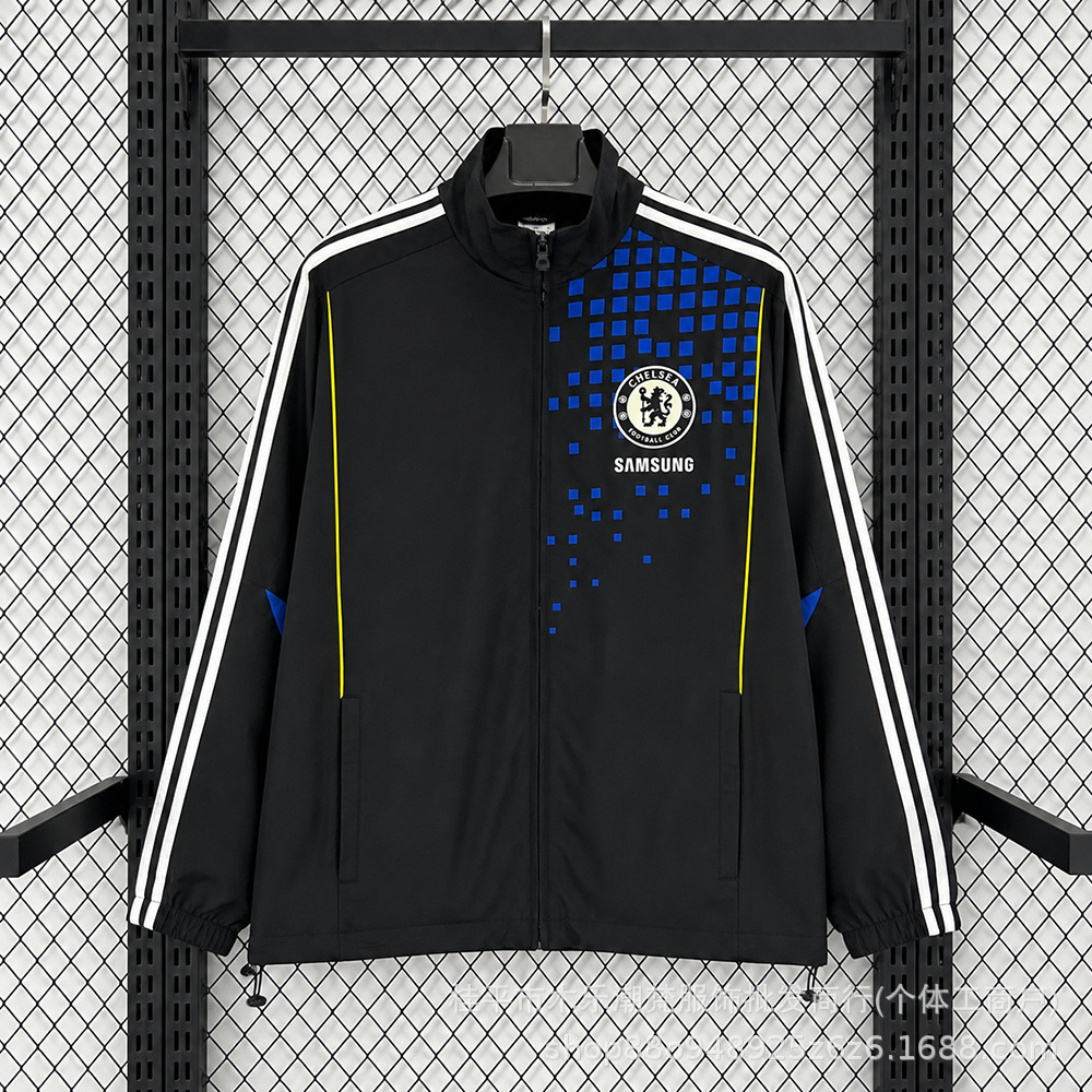 1112 season retro Chelsea black jacket with stand-up collar, casual sports football training warm-up windbreaker