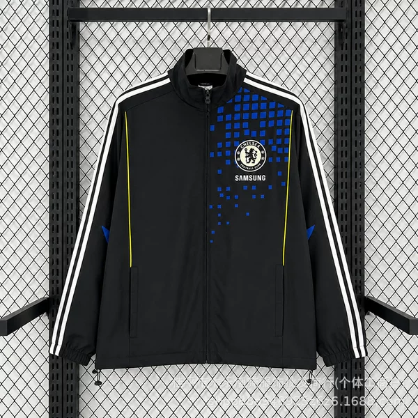 1112 season retro Chelsea black jacket with stand-up collar, casual sports football training warm-up windbreaker