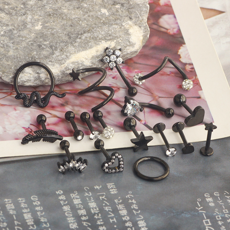 Silver pointed spike labret stud material detail
