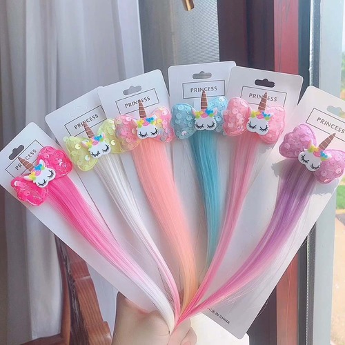 Children's Sparkling Butterfly Bow Unicorn Pony Hair Clip for Girls, Cartoon Style, Hair Accessories for Dolls, Fake Hair Clips