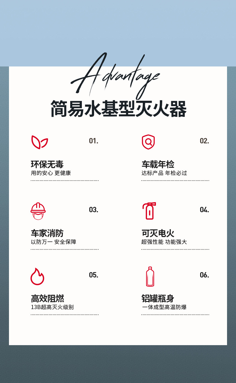 Vehicle-Mounted Water-Based Fire Extinguisher for Household Private Cars, Small Portable Car Annual Inspection Fire-Fighting Equipment, High Temperature Resistance