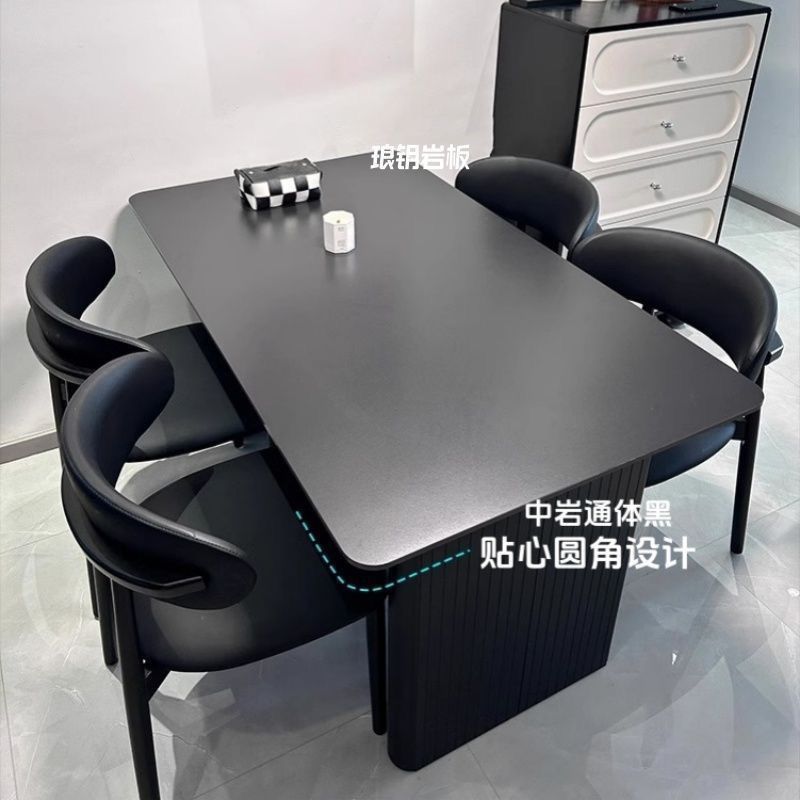Modern Light Luxury Black Slate Dining Table and Chair Set, Italian-Style Home Dining Table, Rectangular, Suitable for Small Apartments, Minimalist