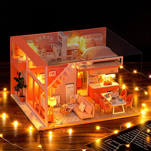 Handmade diy cabin pink loft girl educational children's toys wholesale assembled model birthday gift