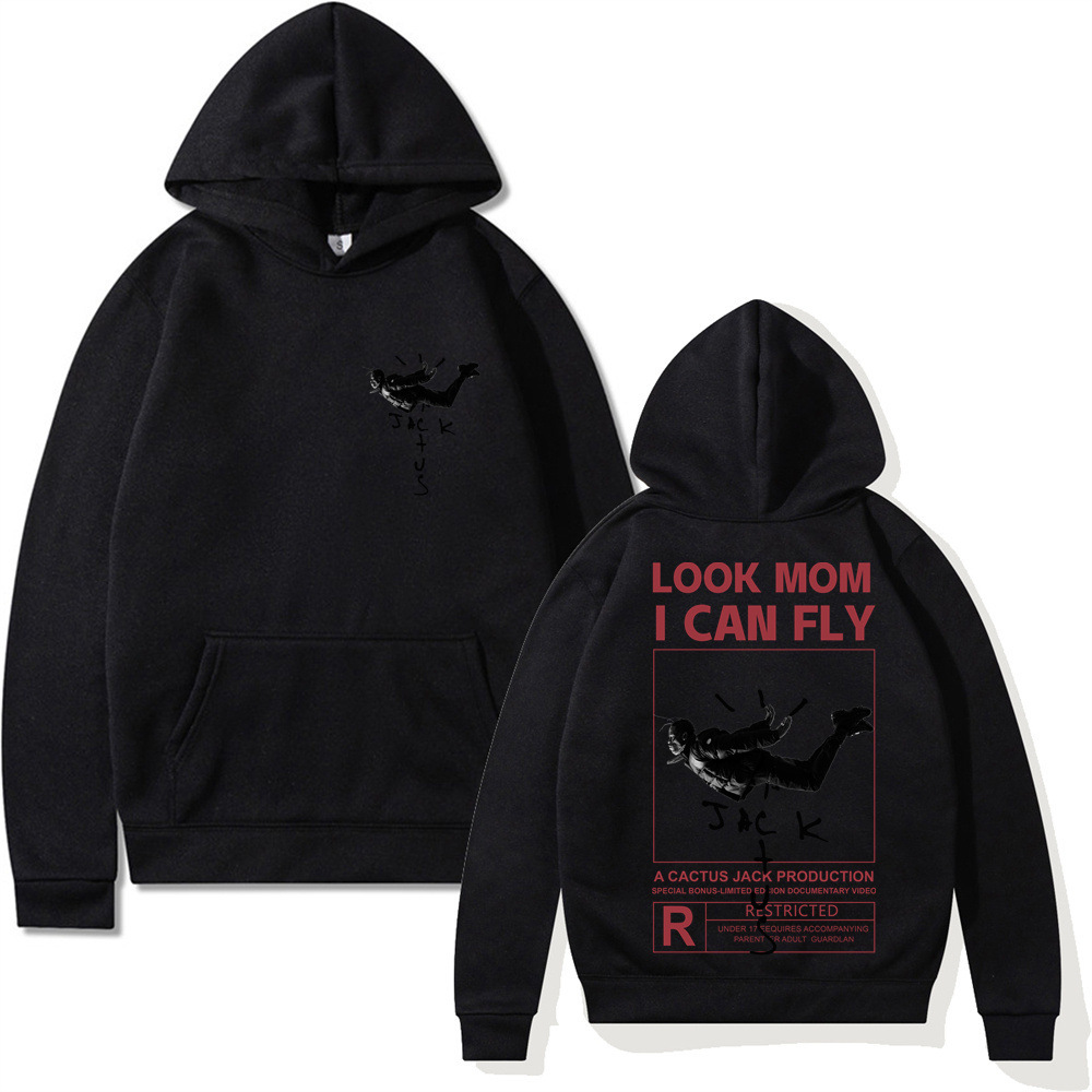 Cactus Jack Hoodies Rocky LOOK MOM I CAN FLY Gráficos Men's