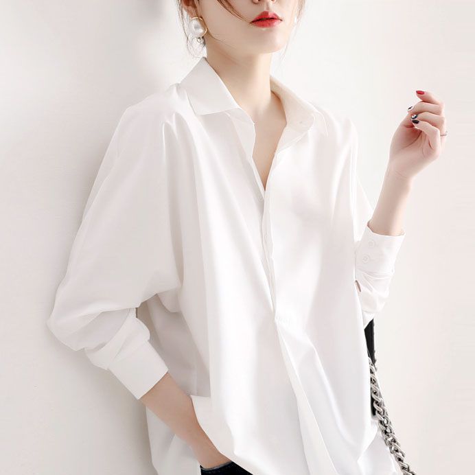 2025衬衫女春秋款长袖白色简约雪纺上衣衬衫设计感小众白衬衣女潮|undefined