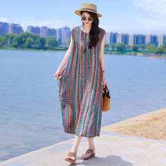 高級綿のワンピースの女性の新型ビーチスカートの夏の人工綿はゆったりとしています。