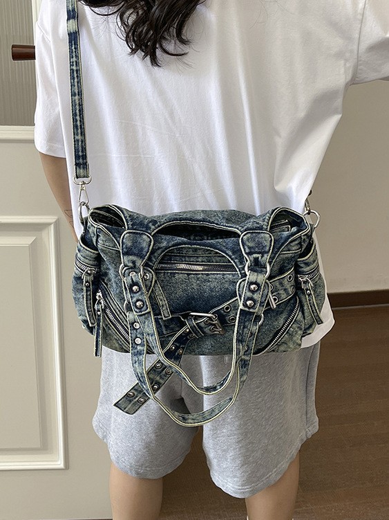 Bolsa de hombro al por mayor transfronteriza 2026 nuevo denim para hacer vieja locomotora estilo retro mochila casual