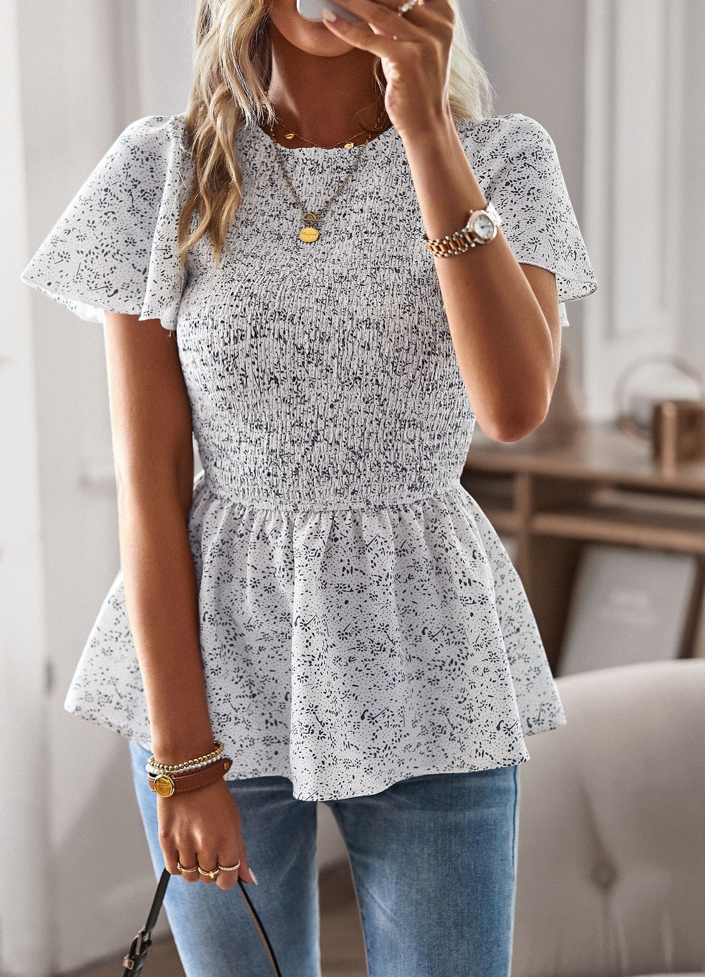 Women's Blouse Short Sleeve Blouses Casual Ditsy Floral display picture 1