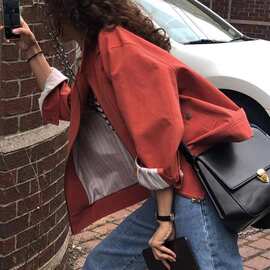 2026秋季新款宽松复古红色棒球服女chic韩国百搭显瘦翻领夹克外套