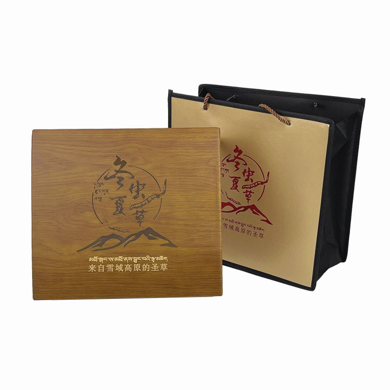 冬虫夏草弓背木纹烫金礼盒 塑料普通 卡扣内盒那曲虫草木盒礼品盒