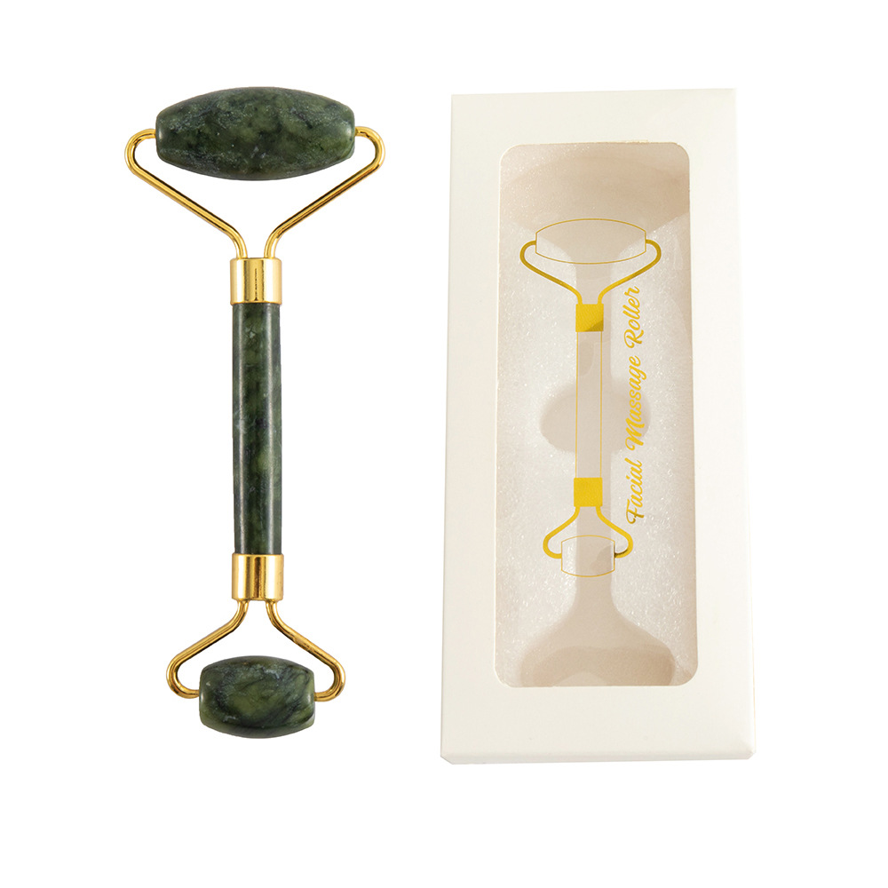 Juego de tres piezas de rodillo de jade natural y tabla de gua sha, dispositivo de belleza para masaje facial, lámina de gua sha facial, fabricante de rodillos de jade