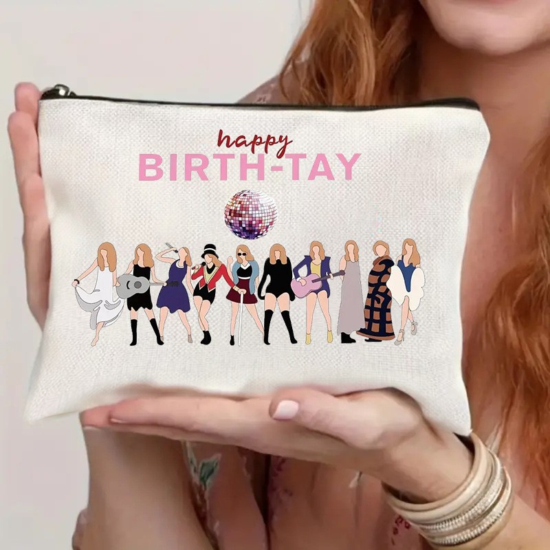 Bolsa de Cosméticos Impermeable de Lino con Estampado Doble Cara de Taylor Swift, Venta Directa de Fábrica, Éxito de Ventas en Amazon Internacional