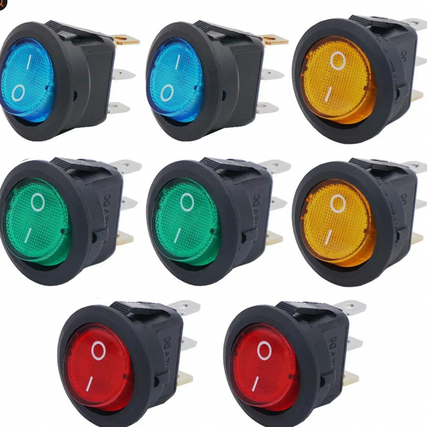 KCD1上园下方圆形20mm船型翘板电源带灯三脚三档二档2脚直径23mm