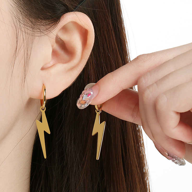 Pendientes de aro rayo brillantes unisex estilo moda_voghion.com