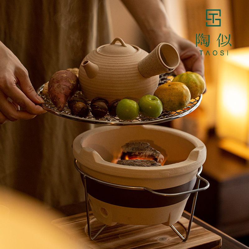 Tea Brewing Set for Outdoor Barbecue Grill with Tea Brewing Pot, Side Burner, Charcoal Stove, and Milk Tea Roasting Stove Set