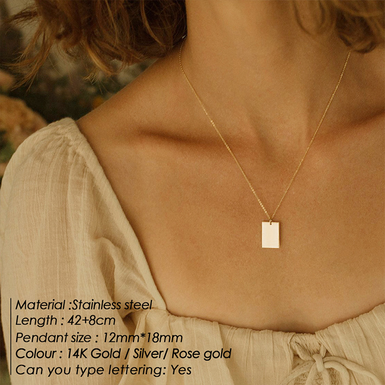 14K Gold, Rose Gold, Real Gold Plated Plating Material 304 Stainless Steel Pendant Material Layered Necklaces Classification PVD Coated 14K Gold Rose Gold Real Gold Plated Customization Laser Engraving Rectangle Titanium Steel Simple Style Waterproof Non Tarnish 304 Stainless Steel Layered Necklaces