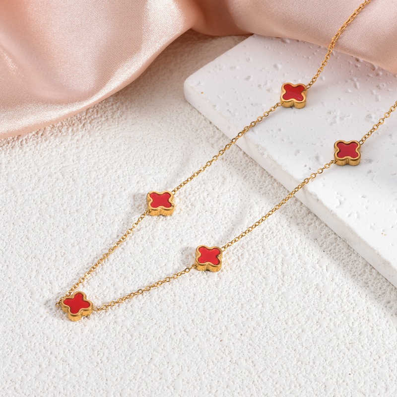 Cinco collares de cuatro hojas de doble cara chapados en oro de 18 quilates de acero de titanio sin decoloración cadena de clavícula de alta calidad nicho joyería de lujo ligera