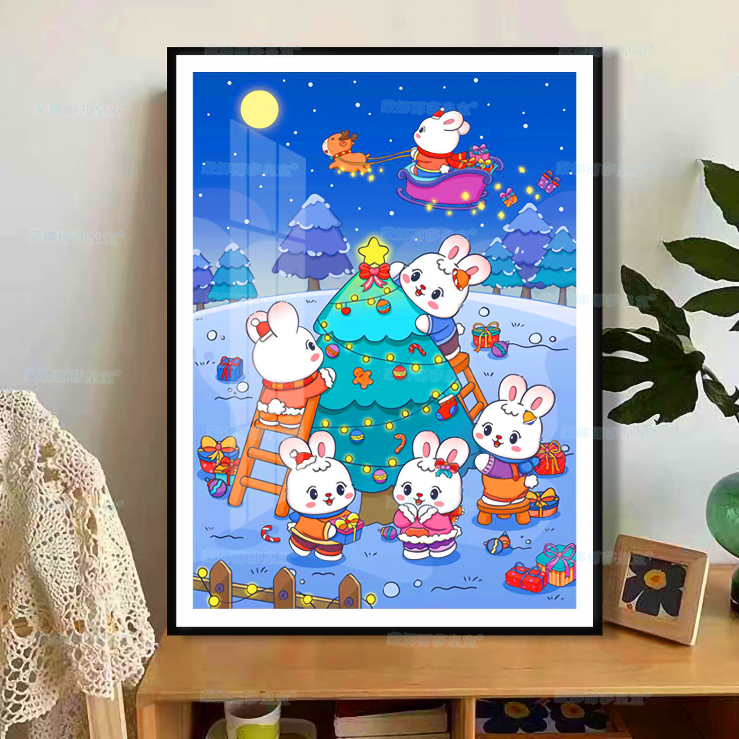 Mona Lisa real bordado de cruz conejo de Navidad tela de oro explosión lindo conejo bendición pequeña pintura decorativa image 2