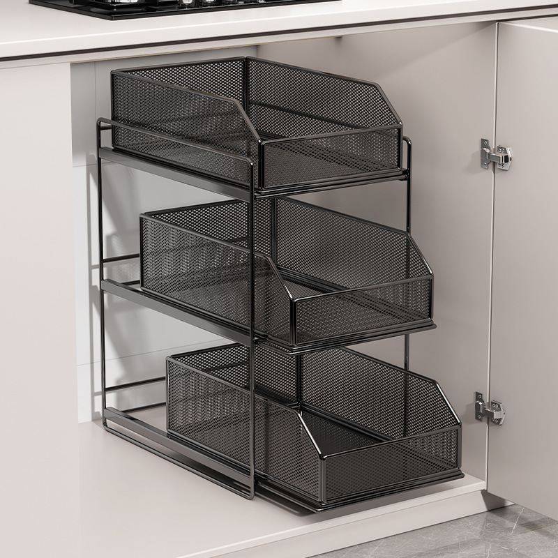 Estante de cocina bajo el fregadero tipo de extracción de almacenamiento de cesta de extracción de platos de paneles y platos de cajón de gabinete multicapa con uso doméstico incorporado