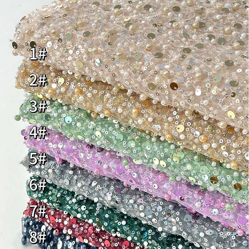 Ventas transfronterizas de tela de perlas de sequilla de moda de ropa de moda de vestido de noche de boda de perlas de tela bordada de tubo