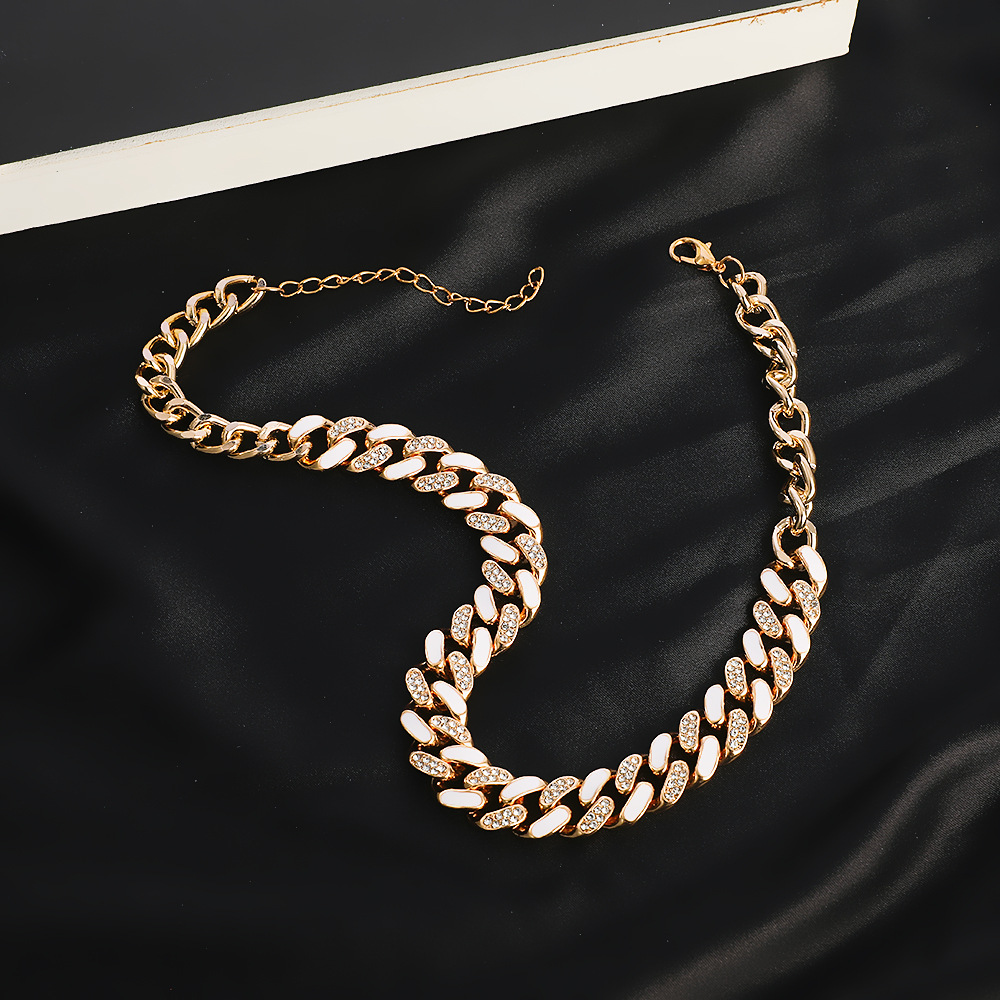 New Diamond-studded Thick Chain Hip-hop Two-color Thick Necklace display picture 7