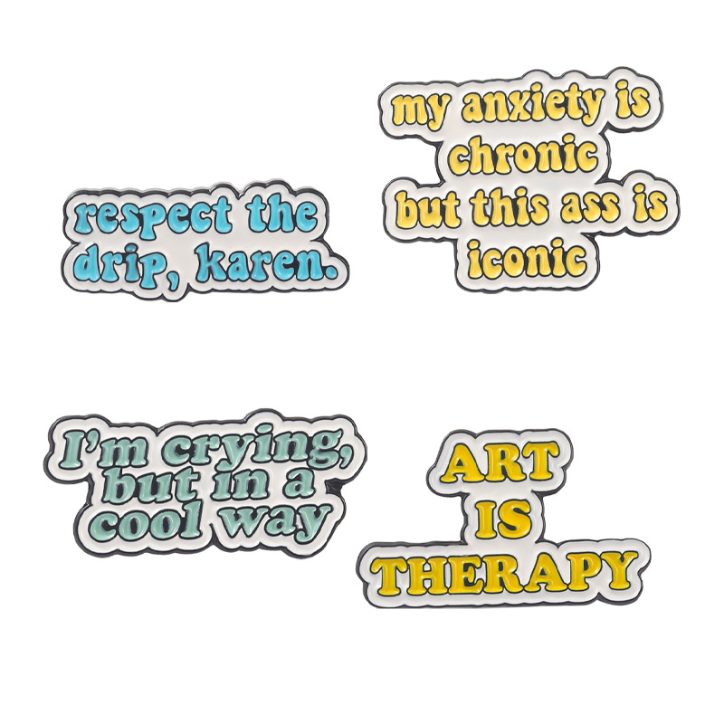 Venta caliente de Europa y América frase texto broche de arte es terapia broche de metal insignia bolsa de Ropa Accesorios