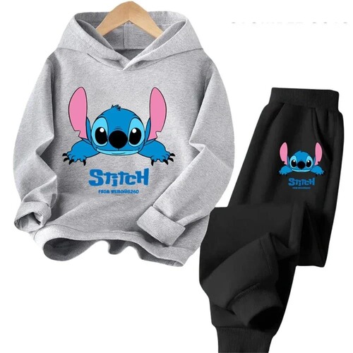 Stitch children's clothing spring and autumn new children's sweaters and trousers two-piece student children's hat long-sleeved suit