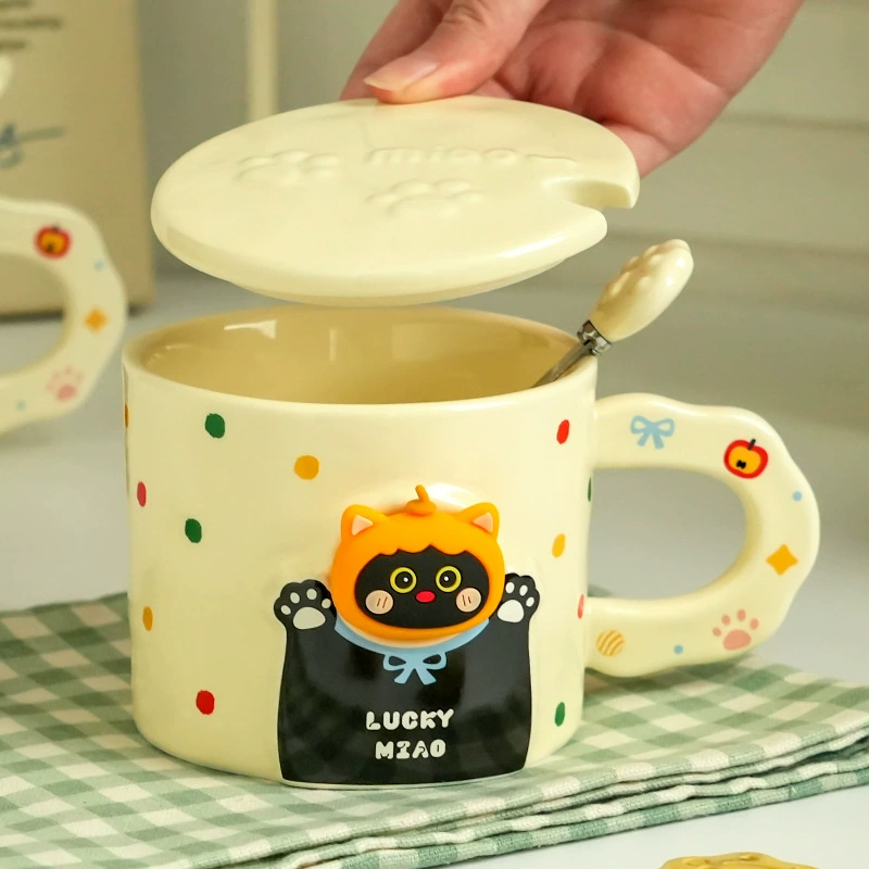Красивый керамический кот-мужской чашка с крышкой, домашняя пара кофейная чашка, практичный подарок-компаньон оптом водяная чашка